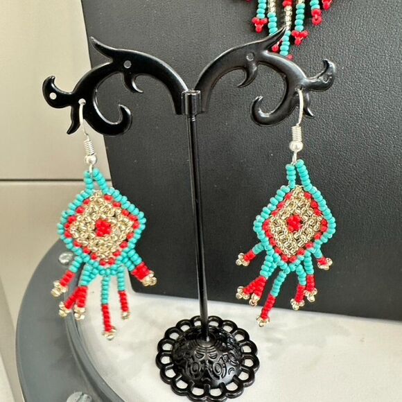 NWT Hikuri Illinois Huichol Necklace Earring Bracelet Set - Seed bead - Picture 8 of 11